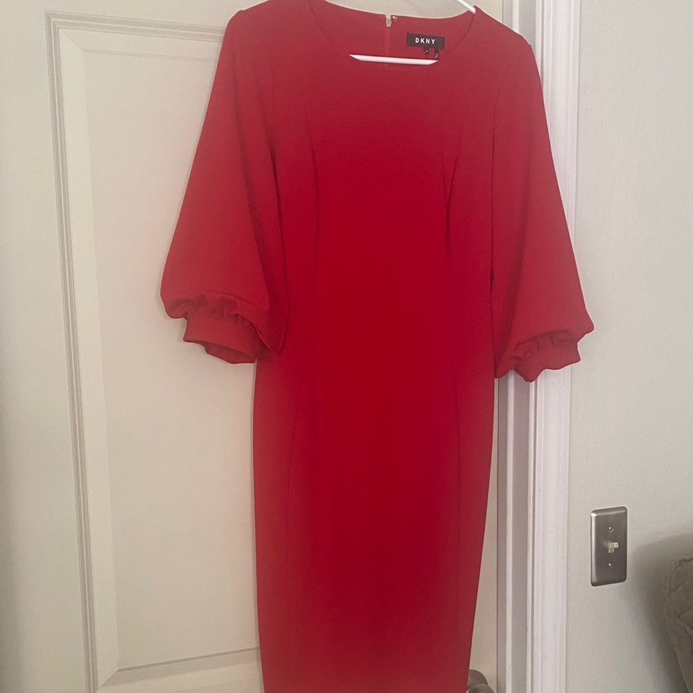 DKNY Red Dress with Puff Sleeves size 8